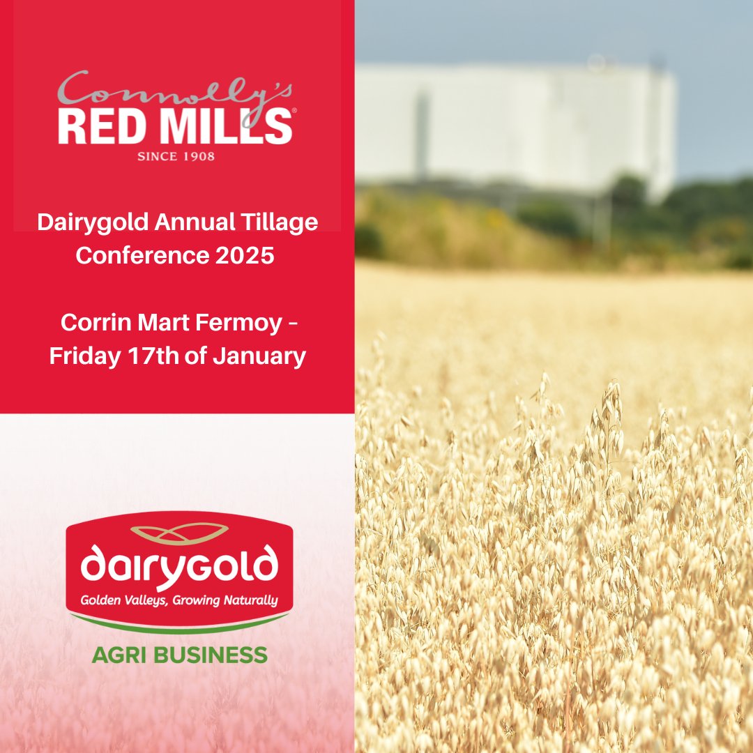 We are looking forward to attending the <a href="/DairygoldCo_Op/">Dairygold Co-Op</a> Annual Tillage Conference 2025 at Corrin Mart Fermoy (Cork Co-Op Marts) this Friday 17th of January 🌾

Some great speakers on the day and a live farmer discussion panel with Tillage Farmers 👏

#REDMILLSAgri