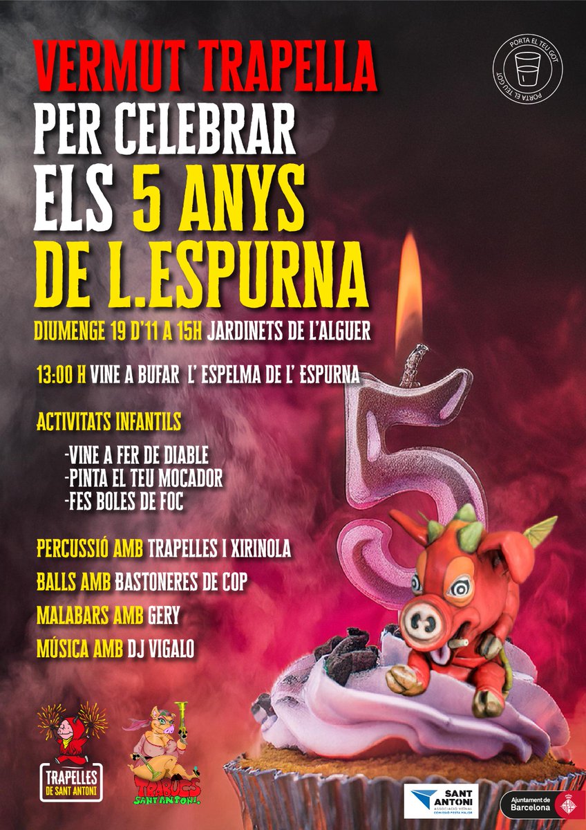 DiablesTrapes's tweet image. Ei famílies!! Ja arriba la FM d&apos;enguany!! #FMSA25

Per començar-la meravellosament bé, us convidem a celebrar els 5 anys de l&apos;#Espurna el proper diumenge 19. Hi haurà tallers per a la mainada, actuacions i per als més grans vermut i bailoteo. Us hi esperem!