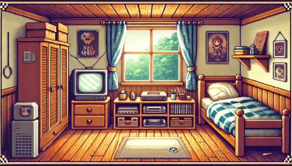 EmptyTeapotLtd's tweet photo. Here’s a peek at the cozy bedroom in 8-Bit Forest! 🛏️🌲 The retro vibes, vintage TV, and magical tree outside hint at the adventure ahead. Customize your character and get ready to explore! 🌟

What detail stands out to you most? ✨
#GameDev #IndieDev #RetroGaming #8BitForest https://t.co/GxpKFIXwpZ