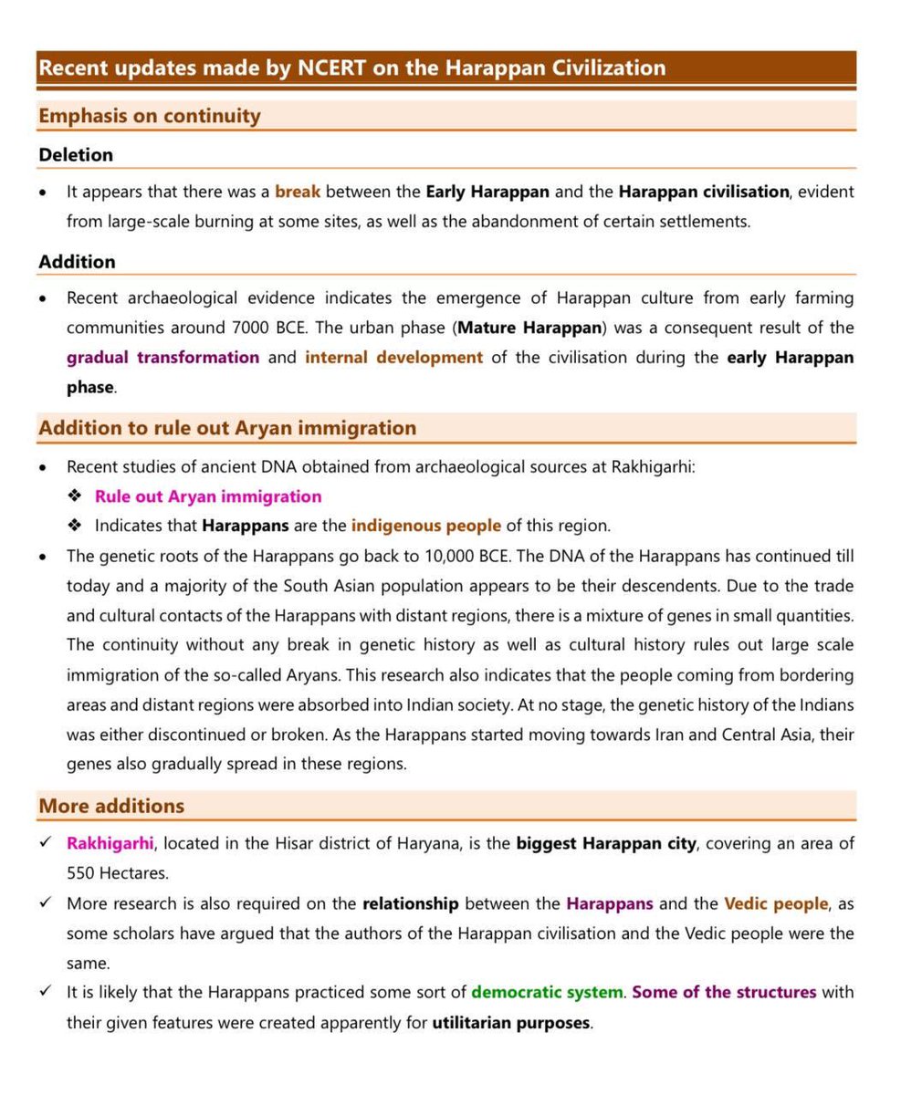 neha_laldas's tweet photo. ‼️News‼️
NCERT has tweaked it's syllabus &amp; added information on genetic evidence available from Rakhigarhi, which rejects "Aryan Invasion/Migration Theory (AIT/AMT)".

What it means?
-No Aryan invaded or immigrated to India
-Everyone in India is a mool-nivasi https://t.co/vaHnvbNUI4