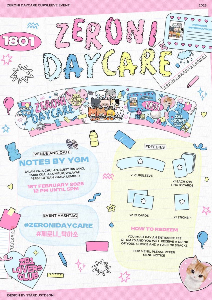 zip_zerose's tweet photo. 🖍️ZERONI DAYCARE 🖌️
- A Zeroni Cupsleeve Event

🗓️ 1st February 2025, Saturday
⏰ 12 PM - 5 PM 
📍 Notes by YGM

More details in thread 💕

#ZERONIDAYCARE #제로니_탁아소  #ZB1 #Zeroni https://t.co/WmSZIj4pqe