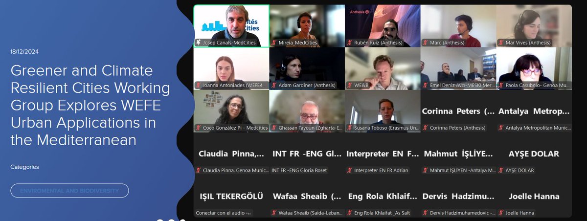 MedCities's tweet photo. 🌳 Greener & Climate Resilient Cities #WorkingGroup explores #WEFE Urban Applications in the Mediterranean with: @ANTALYABB , @AsSalt, @ComunediGenova ,Higher Chouf,Irbid, @mersin_bld , @Saidamunicipal , @OpcinaStariGrad ,Tripoli, @Zgharta_M ,#MSaken
👉🏼 https://t.co/MedYlOKW2P https://t.co/wXJ6ktX4AX