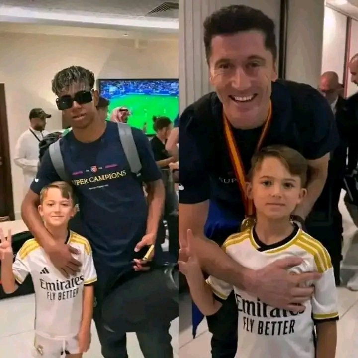 Votre plus grand joueur et notre plus grand rival sur le terrain, la légende Leo Messi, il n'a pas caché le logo du Real Madrid lors d'une simple photo avec un supporter du Real Madrid . Avec tout ce qu'il a accompli dans sa carrière, il reste humble et respectueux 
Mais....