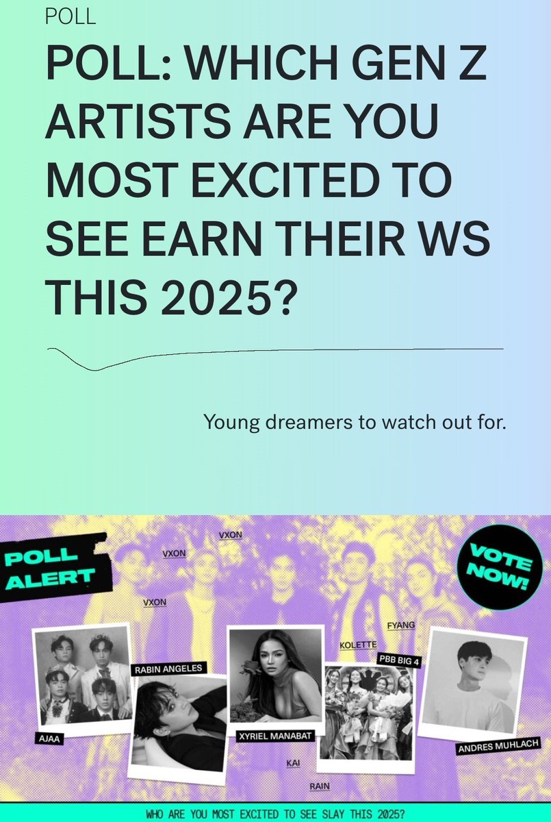 Hello, Weavers! 🩵

Show your love and support for #JarrenGarcia and #RainCelmar by casting your votes in the Nylon Manila poll! With unlimited voting, you can vote for them as many times as you want. ✨

🖇️: nylonmanila.com/poll/poll-youn…
🗓️ Voting ends on Jan. 24, 2025.

 #JaRain