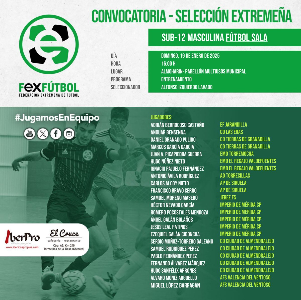 FedExFutbol's tweet image. 💚🤍🖤 | #SelecciónExtremeña |  

📌Nuevas convocatorias para las selecciones extremeñas de Sub-14, Sub-12 y Sub-10 Masculinas de 🥅FÚTBOL SALA el próximo fin de semana.

#SomosFEXFUTBOL 
#VamosExtremeña