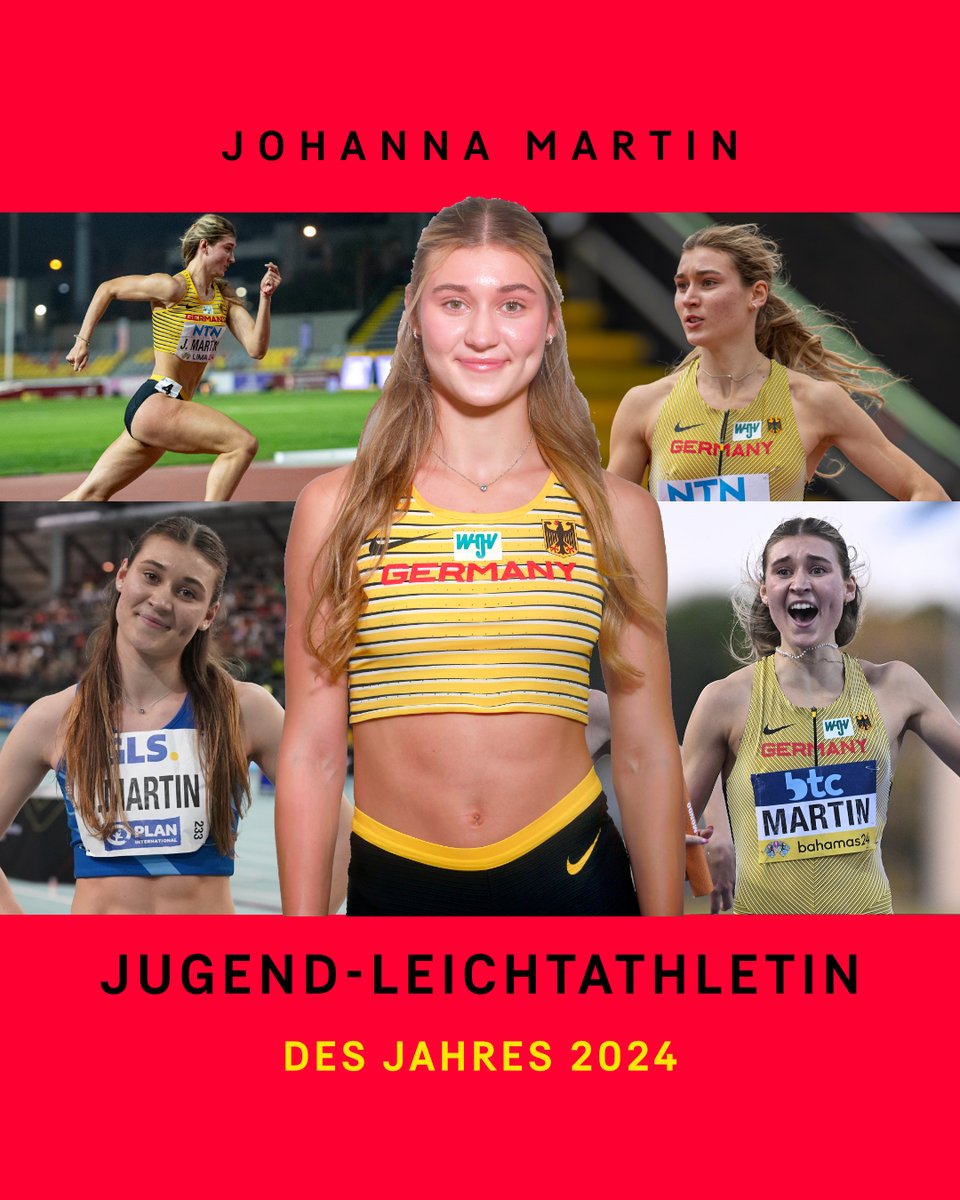 Deutschlands "Jugend-Leichtathletin des Jahres" 2024 ist Johanna Martin! Ihre Highlights: Deutscher Meistertitel über 400 Meter in der Halle und Rang vier bei der U20-WM – was für ein Jahr💪 Wir gratulieren! 🎉
