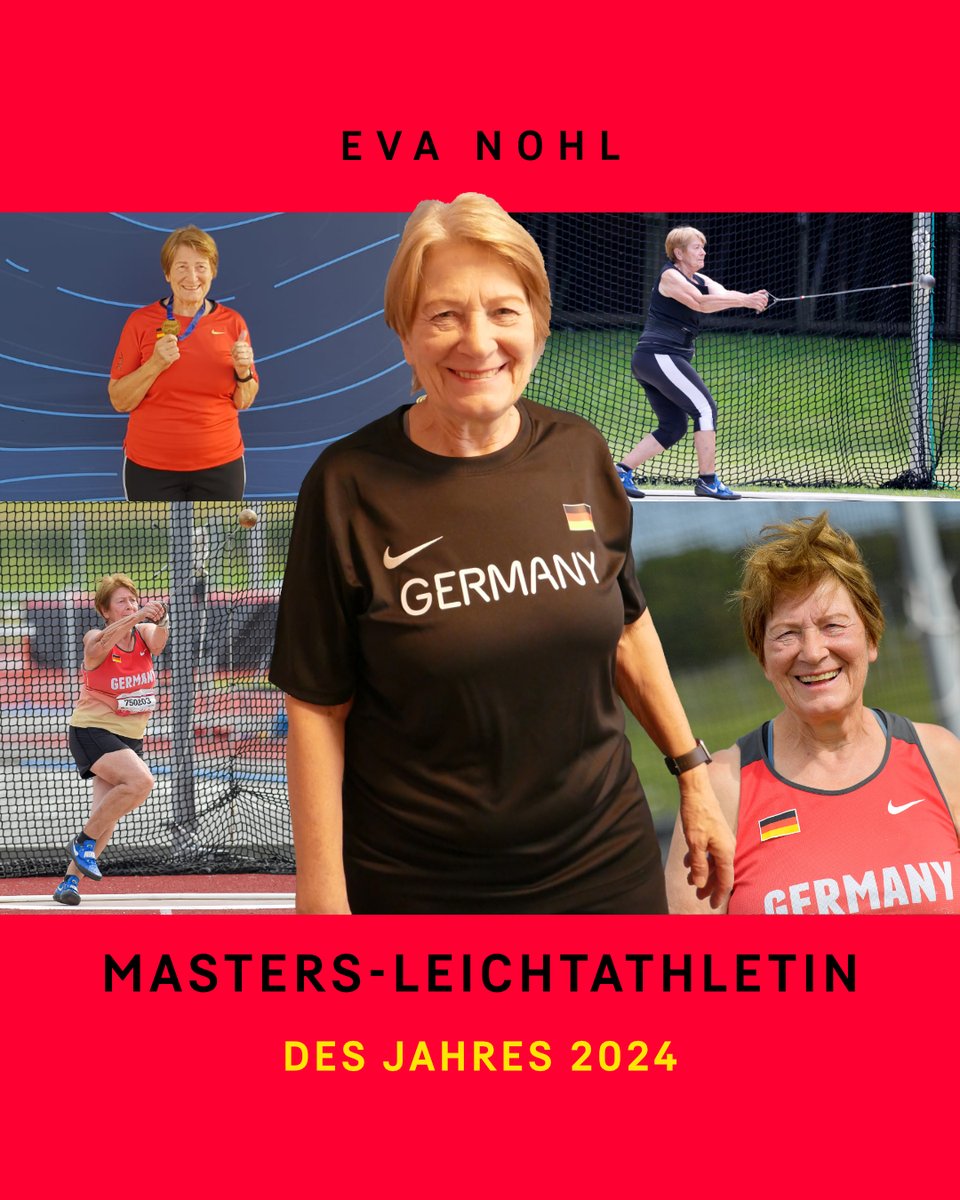 Eva Nohl ist Deutschlands "Masters-Leichtathletin des Jahres" 2024! 🏋️‍♀️
Neue W75-Weltrekorde: Hammerwurf (2 kg) und Gewichtwurf (4 kg). Ein Vorbild für alle Generationen! Herzlichen Glückwunsch, Eva 🎉
