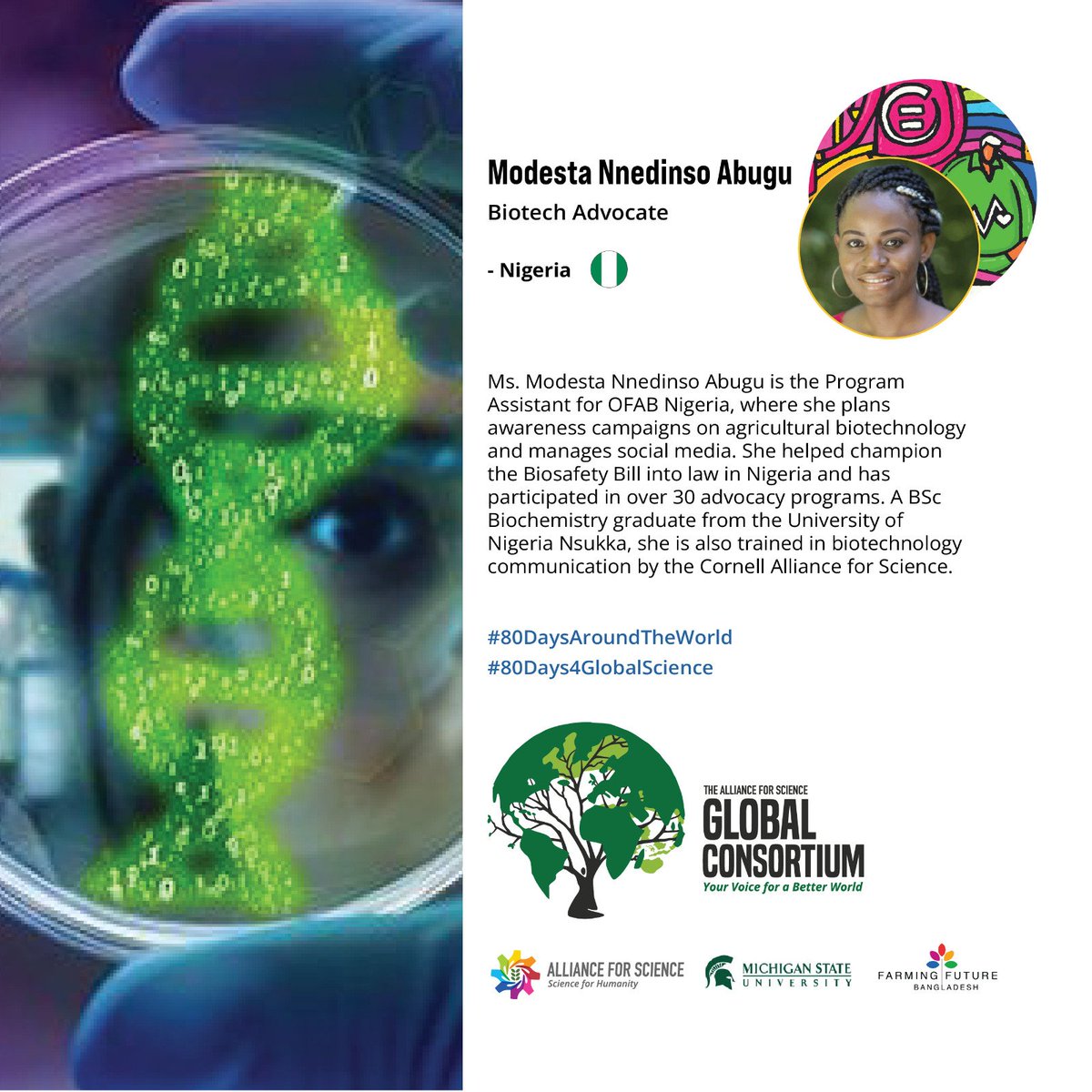 Alliance for Science (@scienceally) on Twitter photo <a href="/modestannedi/">Modesta Abugu</a> , Program Assistant at OFAB Nigeria, leads agri-biotech campaigns, helped pass the Biosafety Bill, and has joined 30+ advocacy programs. #AgriBiotech #AFSGlobalConsortium #globalsciencechampions <a href="/modestannedi/">Modesta Abugu</a> , Program Assistant at OFAB Nigeria, leads agri-biotech campaigns, helped pass the Biosafety Bill, and has joined 30+ advocacy programs. #AgriBiotech #AFSGlobalConsortium #globalsciencechampions