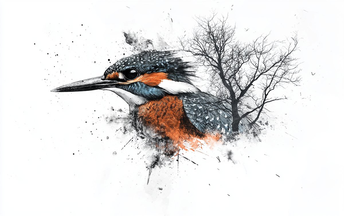 Made this Kingfisher illustration using AI. Focused on grunge details and calm presence. Always fun exploring art with tech. Let me know your thoughts! 🎨🪶 #AIArt #Kingfisher #BirdArt #DigitalArt #birds #art