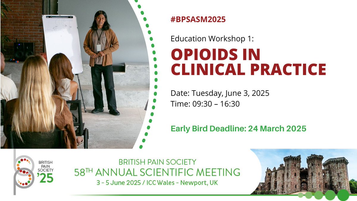 Excited to announce the first of our #BPSASM2025 workshops! 

🎓 Opioids in Clinical Practice
🗓️ Date: Tuesday, June 3, 2025
🕤 Time: 09:30 – 16:30

Secure your spot and learn from experts in the field: bit.ly/40hzJ4h