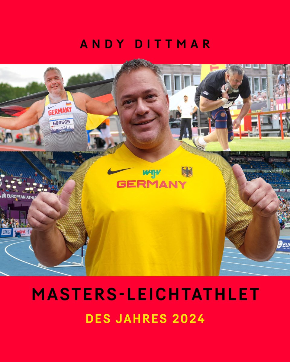 Andy Dittmar ist Deutschlands "Masters-Leichtathlet des Jahres" 2024! Mit 18,63 Metern in der M50-Klasse (6-kg-Kugel) sicherte er sich im zurückliegenden Jahr den Masters-Weltrekord. 💥 
Herzlichen Glückwunsch, Andy! 🎉