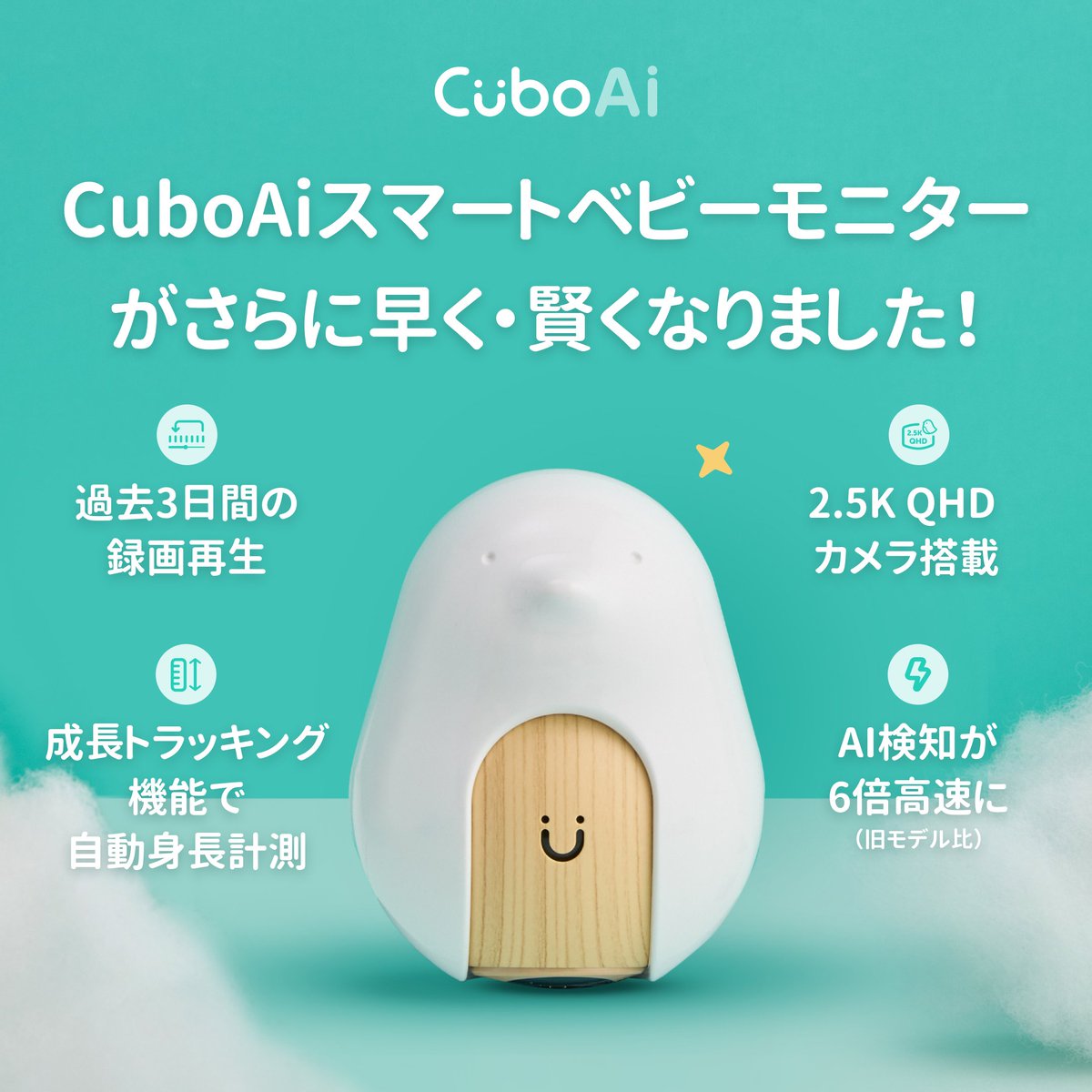 美品】2024.6購入CuboAi 寝る Plus ベビーモニター キューボエーアイ 