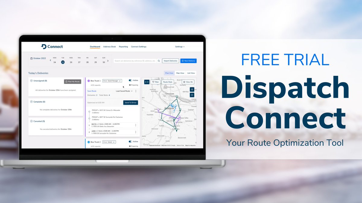 Unlock delivery efficiency with Dispatch Connect! Experience the power of route optimization and fleet management with our 30-day FREE trial. Self-serve signup is now available. hubs.li/Q032Dss30 #DispatchIt #RouteOptimization #FleetManagement #LastMileDelivery