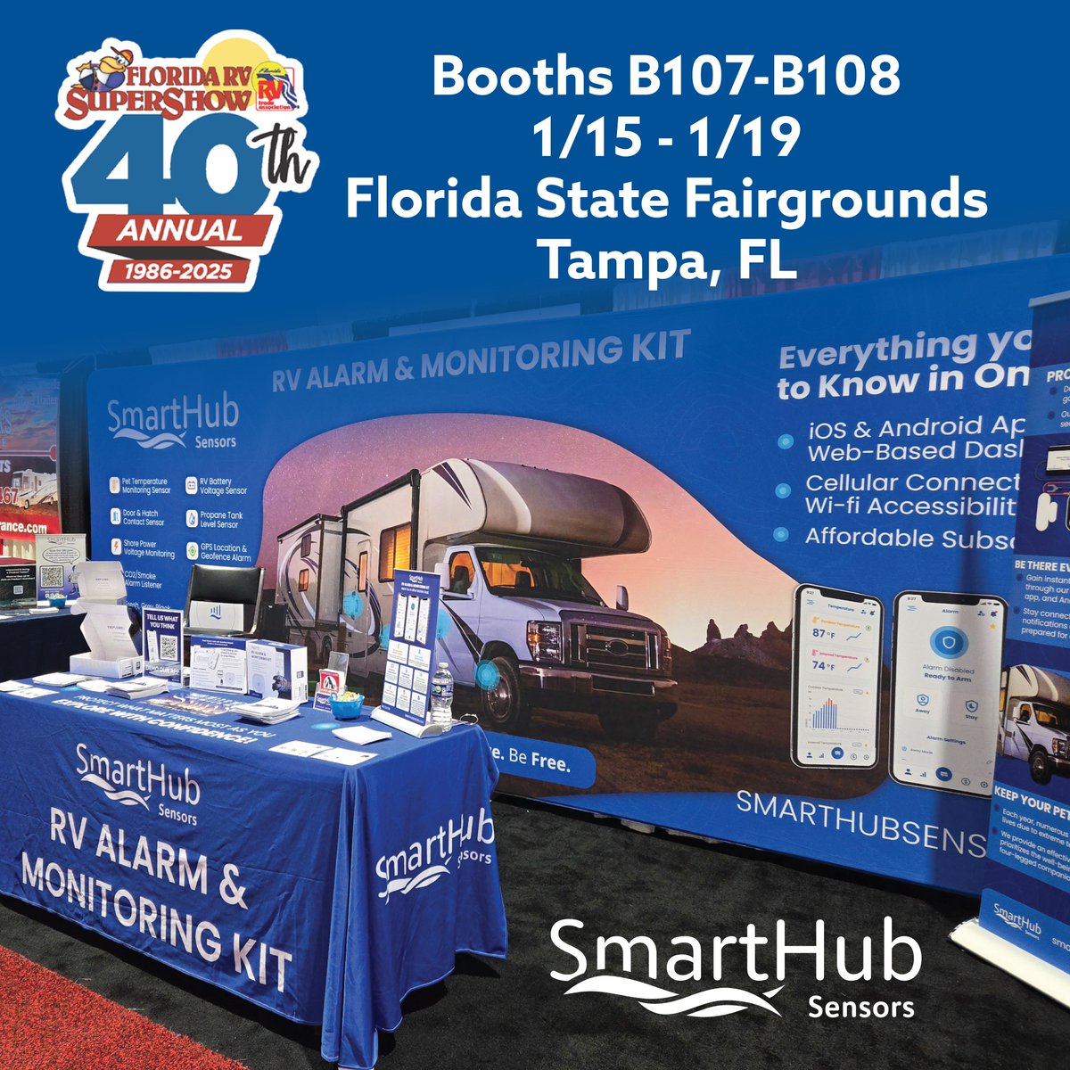 smarthubsensors's tweet image. We are set up and ready to see YOU!!
Stop by booths B107-B108 at the Florida RV Trade Association RV Supershow to see how SmartHub Sensors can make your RV adventures safer and more comfortable. We can&apos;t wait to meet you! #FloridaRVShow #SmartHubSensors #RVLife