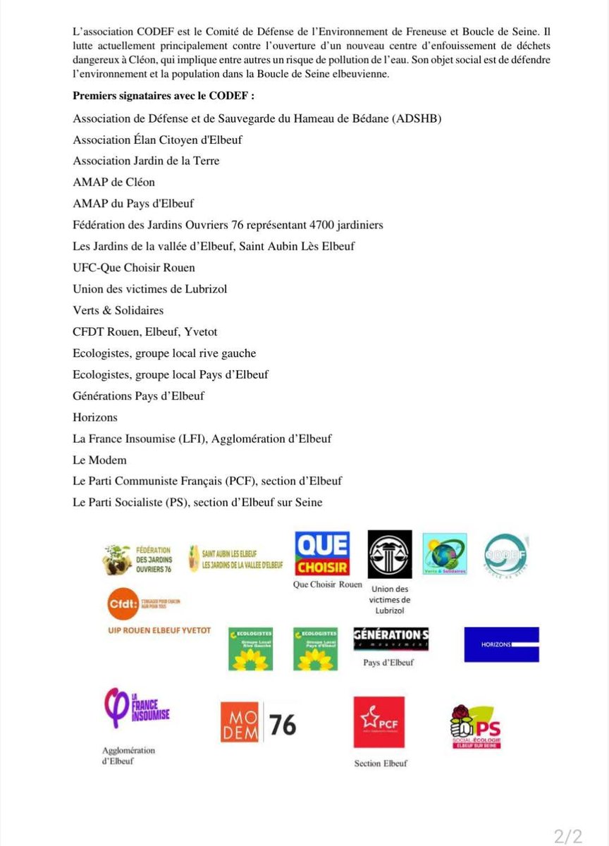 Notre groupe local soutient le combat mené par le CODEF pour alerter les pouvoirs publics sur les rejets PFAS par BASF à Saint Aubin les Elbeuf qui rappelons le, ont des consequences dramatiques pour la santé et pour l'environnement.