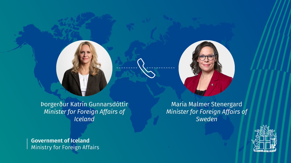 Had an excellent call with @mariastenergard today on the importance of our close-knit Nordic and Nordic-Baltic cooperation and our common priorities, NATO, Ukraine and the Middle East. I look forward to continuing our excellent cooperation 🇮🇸🇸🇪