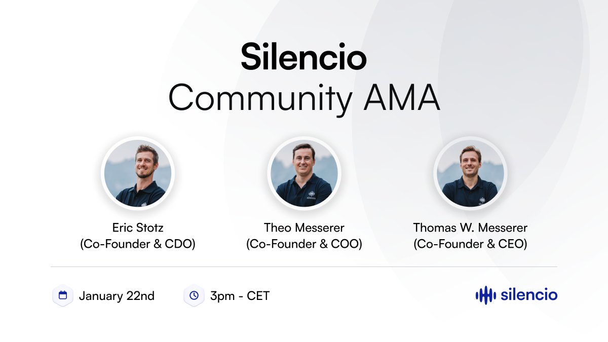 Mark your Calendars, Silencians!

We’re hosting an AMA next Wednesday (22.01) at 3 PM CET, and You won’t want to miss this!

Join Thomas, Theo and Eric as they dive into some of the hottest topics:

1⃣Staking – Unlock the full potential of your $SLC.
2⃣Raffles – How to get in and