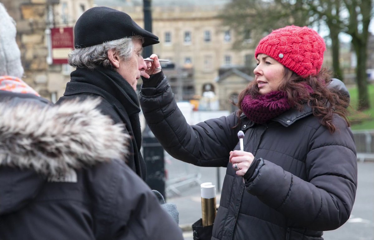 brinatello's tweet photo. Also, in the BTS slideshow by @philbeastall, the makeup artist (Louise) wore Peter's cap while he and #RowenaMeddeman filmed their scenes. I thought, "Good idea! That's one way to look after someone's hat!" ๐ Video: https://t.co/sLovpAIPHm #NationalHatDay #NationalHatDay2025 https://t.co/kByUroFOVh