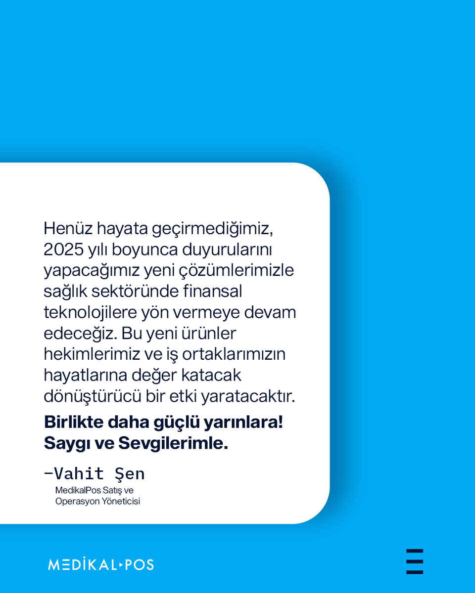 MedikalPos's tweet photo. 📢 MedikalPos'un Satış ve Operasyon Yöneticisi Vahit Şen, 2024'ün ardından 2025 için planlarımızı ve hedeflerimizi paylaştı. İşte Vahit Şen'in kendi kaleminden MedikalPos'un gelecek vizyonuna dair düşünceleri. 🌟 https://t.co/61123SriQf