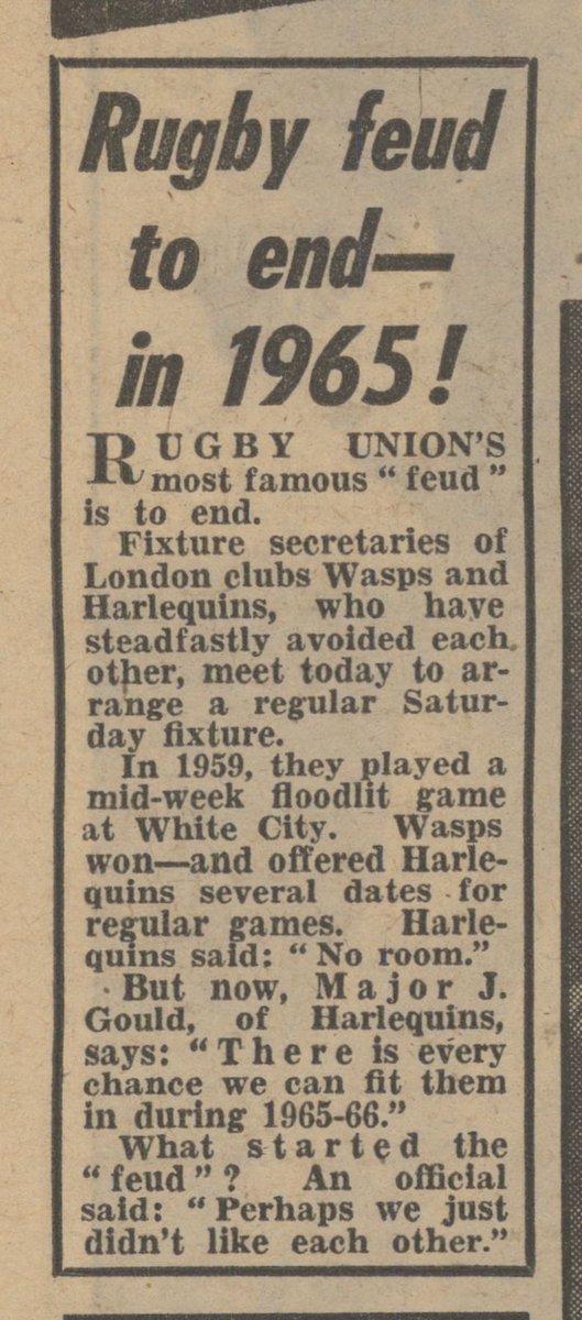Doing a bit of research for a Millwall book and came across this story about <a href="/Harlequins/">Harlequins 🃏</a> and <a href="/WaspsRugby/">Wasps Rugby</a> from September 1961.