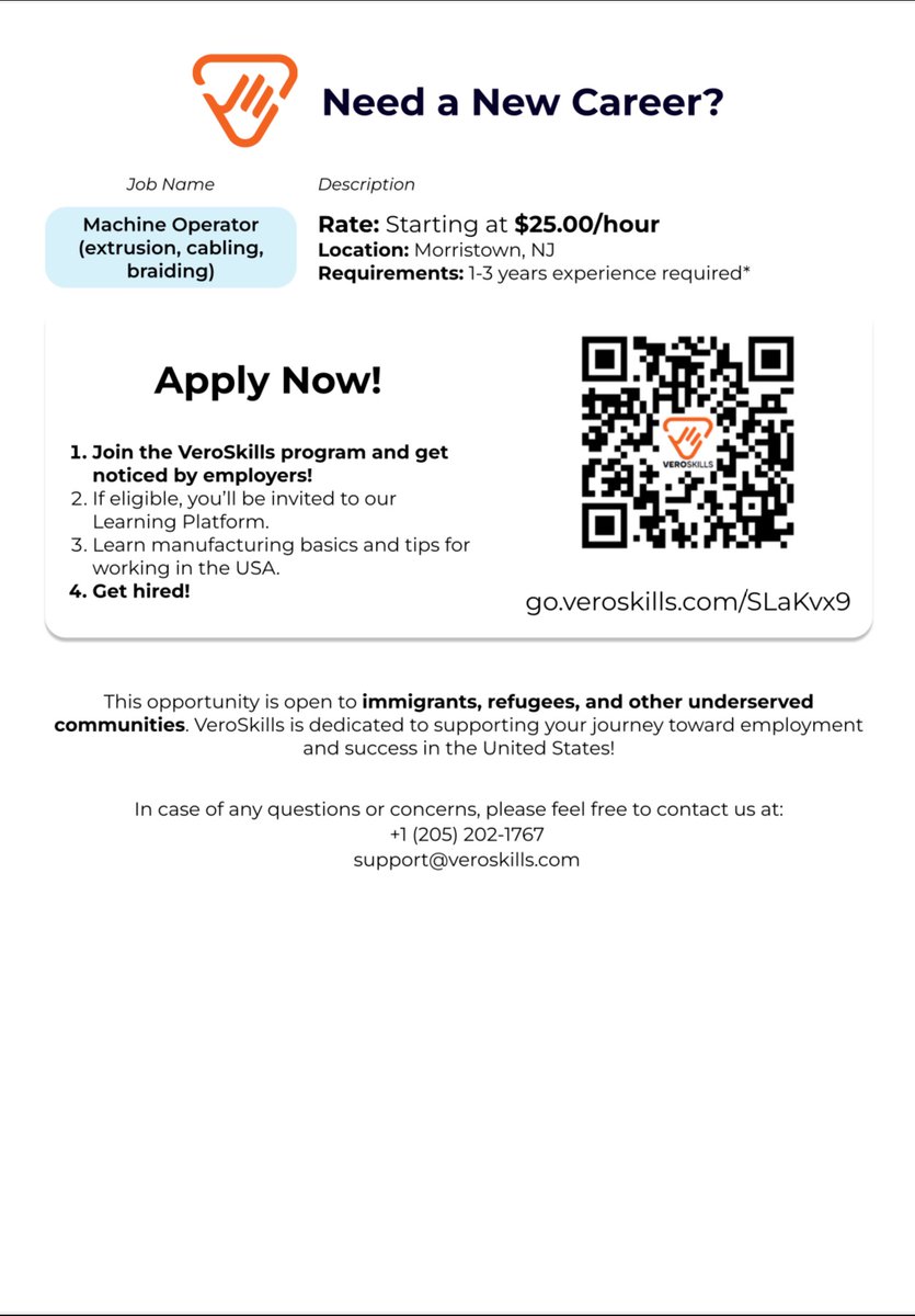 My name is Deanna Hernandez Arza, I am a community ambassador for VeroSkills connecting people with manufacturing jobs throughout the NJ region.  I have some opportunities Morristown. 
If interested please see the link below! 

go.veroskills.com/SLaKvx9
#hiring #morristown #NJ