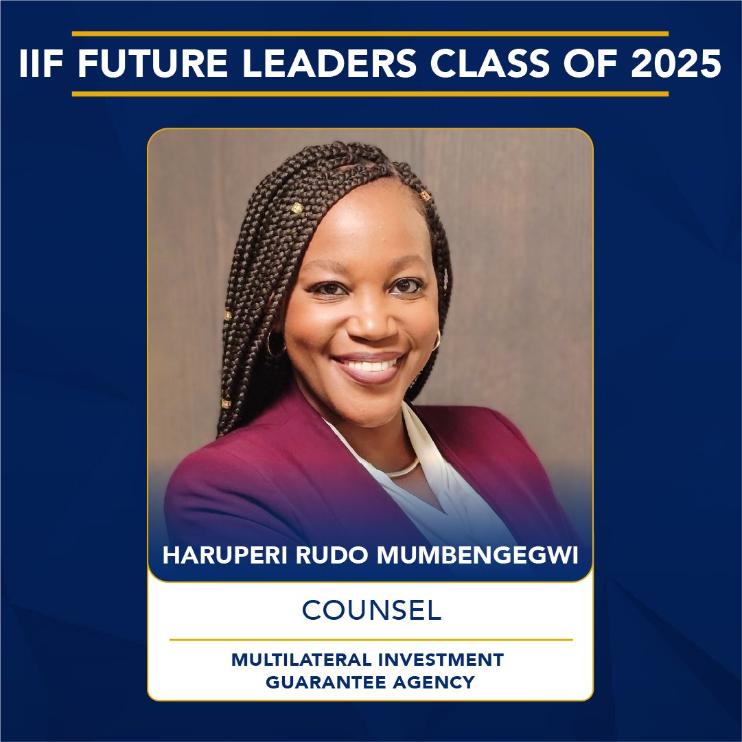 MIGA's tweet image. We are excited to announce that Haruperi Rudo Mumbengegwi has been selected to represent @MIGA  as part of the @IIF Future Leaders program. 

This distinguished group of professionals represents the future of global financial services. 

#FutureLeaders