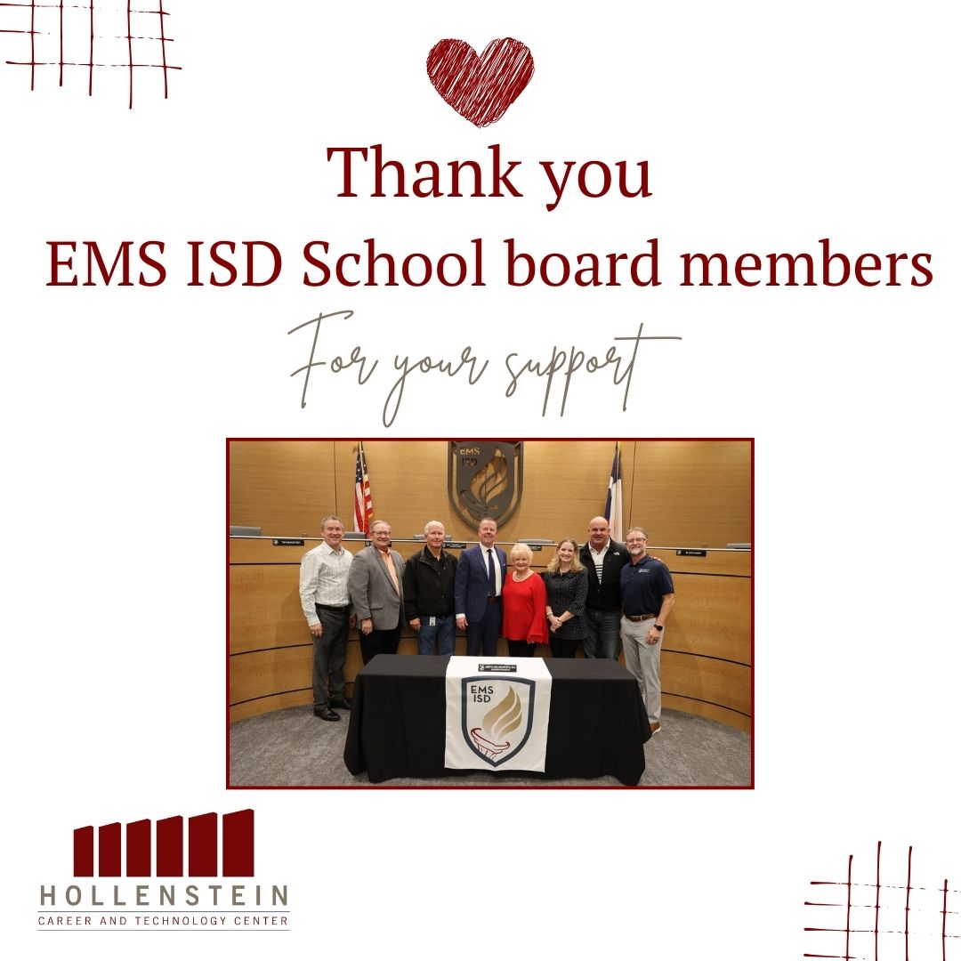 We are grateful for the leadership and support of this outstanding school board. Thank you for your service to our community and school district.  @emsisd_admin <a href="/emsisd_cte/">EMSISD CTE</a> #HCTCREADY #EMSproud