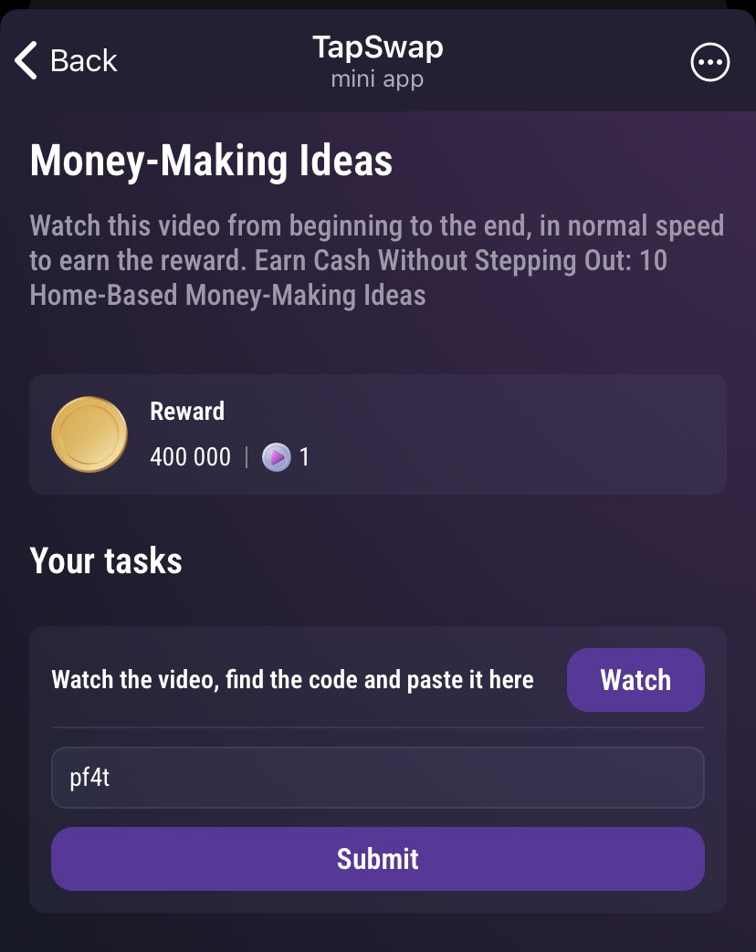 GodSon95081's tweet photo. #Tapswap Cinema Code
website without any coding
✅ f3e8
Money-Making Ideas
✅ pf4t
Monetizing your content
✅pge3
No Upfront Investment
✅ snp5
Using TikTok
✅ x3pc
Make Money by Reselling
✅ tp3j
#TapSwapCode #tapswapcodes #tapswapdailycodes https://t.co/xTWFGP8rnE