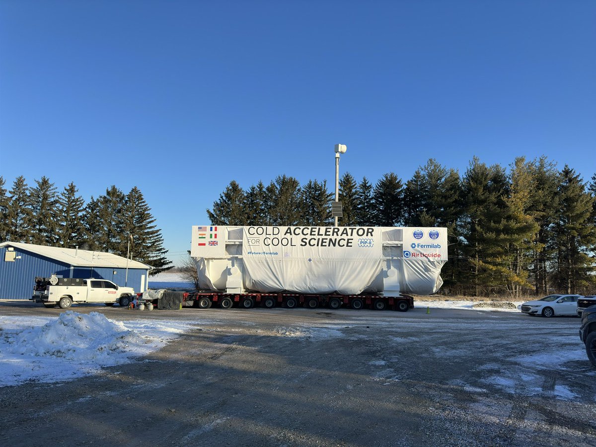 Fermilab's tweet image. We&apos;re preparing for a big move today at Fermilab! The #PIP2coldbox for the @PIP2accelerator is traveling across campus to its permanent home. Stay tuned for updates throughout the move! #FutureofFermilab