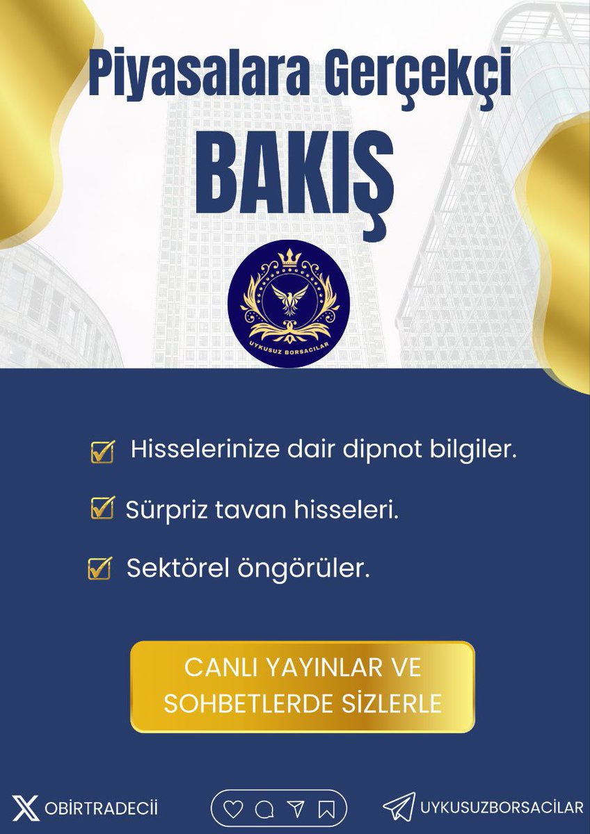Tutarlı ve isabetli yorumlar,

Derinlik, AKD ve Takas verileri,

Canlı yayında hisse analizleri,

Analiz kanalımızda sizlerle.

<a href="/obirtradecii/">🇹🇷🤜 𝑻 𝑹 𝑨 𝑫 𝑬 ® 🤛 🇹🇷</a>

T.me/uykusuzborsaci…

#SonDakika #Oyakc #Garan #Xu100 #Thyao #Transfer