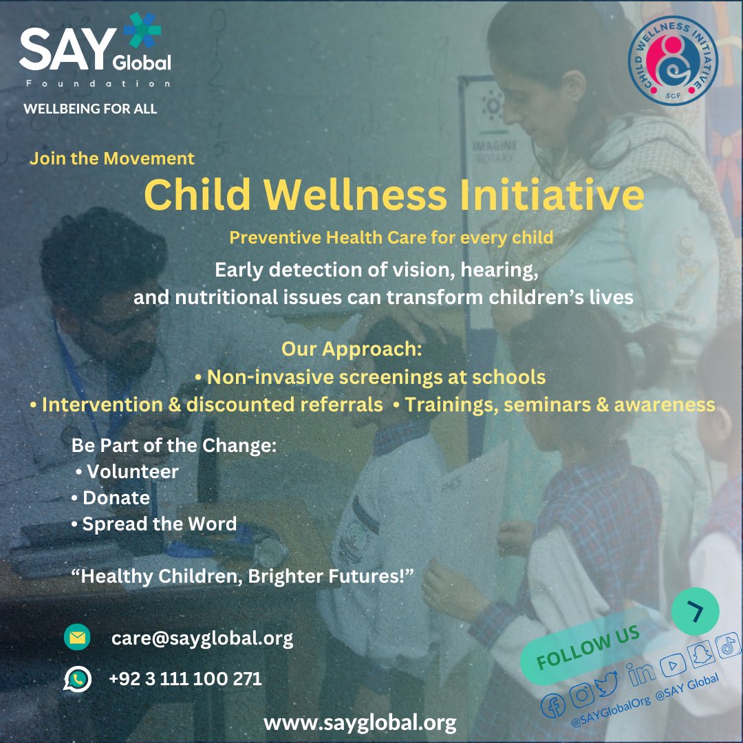 SAYGlobalOrg's tweet photo. “Every child deserves a healthy start! 🌟

Join SAY Global’s #ChildWellness Initiative for early detection of vision, hearing, &amp; nutrition issues.

Be the change: Volunteer, Donate, Spread the Word!

🌐 https://t.co/LxPcNwVH0G
#HealthyKids #BrighterFutures #preventive #care ” https://t.co/9qJ3fVDIJO