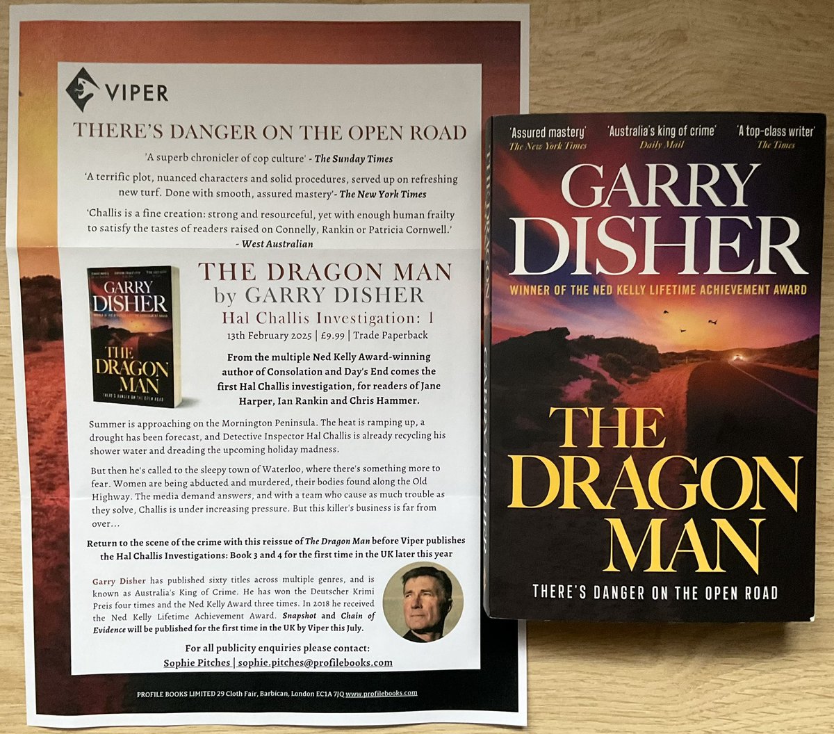 Lindahill50Hill's tweet photo. Goodness me @ViperBooks 
Thank you so much for these surprise and fabulous looking @GarryDisher books.
#TheDragonMan and #Kittyhawkdown are very welcome indeed 📚❤️
This #HalChallisInvestigations series sounds a belter! 

https://t.co/D3IidSojh3 https://t.co/r2aZT4CQ12