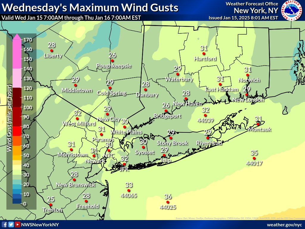 Make sure to bundle up today! High temperatures in the low 30s, combined with gusty northwest winds, will make it feel like the upper teens to low 20s outside. #NYCwx #NYwx #CTwx #NJwx