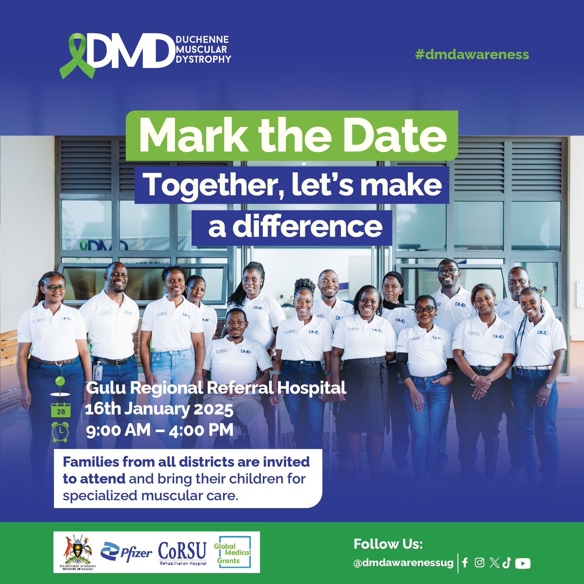 dmdawarenessug's tweet photo. 📍Gulu Regional Referral Hospital
🗓 Thursday 16th January 2025
🕰 9am to 4pm
#DMDAwareness
#EndDuchenneMuscularDystrophy
#DaretoKnowDaretoHelp https://t.co/JLIF2bGL3I