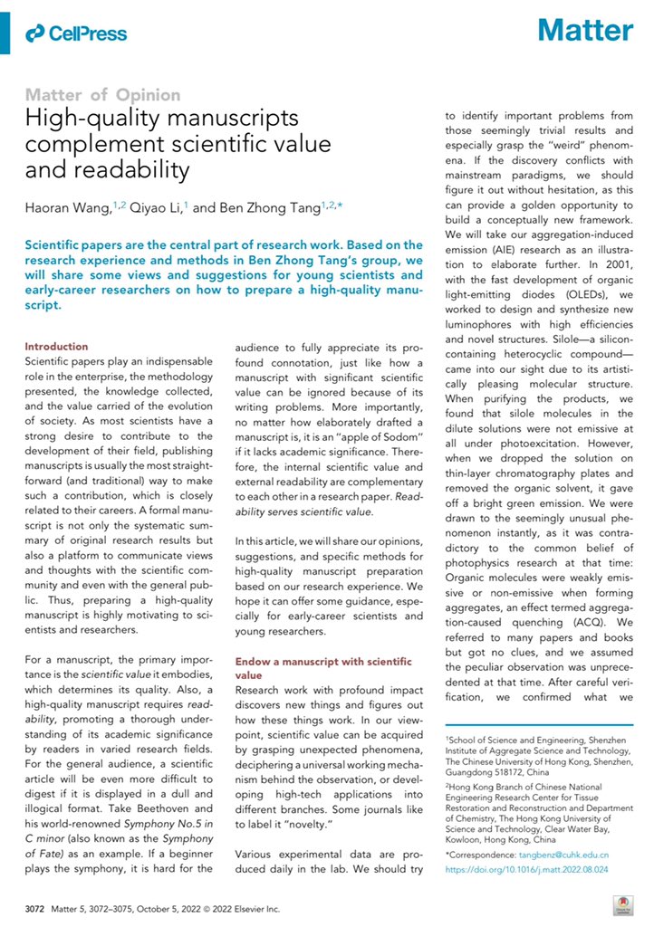 SciencNews's tweet image. High-quality manuscripts complement scientific value and readability

&quot;Views and suggestions for young scientists and early-career researchers on how to prepare a high-quality manuscript.&quot;

PDF
cell.com/action/showPdf…

#PhD #PhDlife #Postdocs #Research #Science #TICMED25