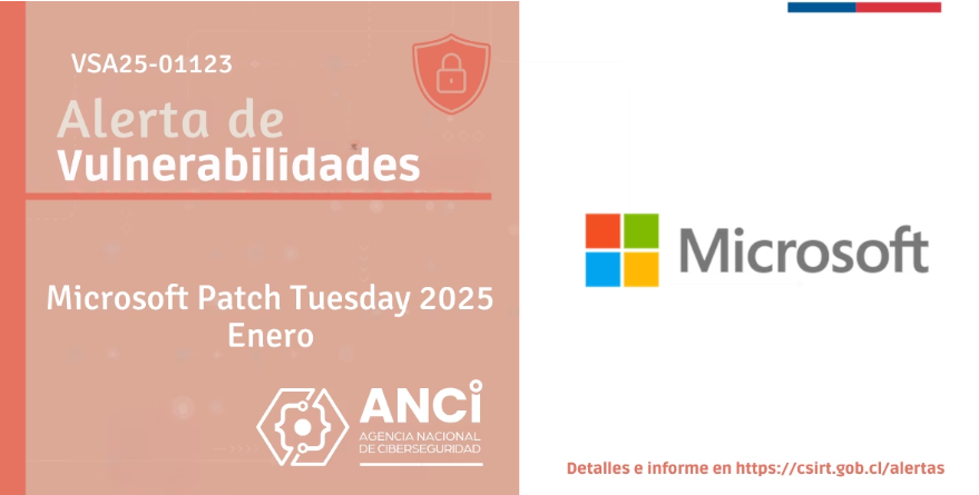 ANCIChile's tweet photo. ¡A actualizar! 🩹 Desde la Agencia Nacional de Ciberseguridad (ANCI) les compartimos información de vulnerabilidades parchadas en el más reciente #Microsoft #UpdateTuesday, correspondiente a enero 2025.
Más información: https://t.co/swZ093W5nv #ANCI #ANCIChile #vulnerabilidades https://t.co/2z57l5cj40