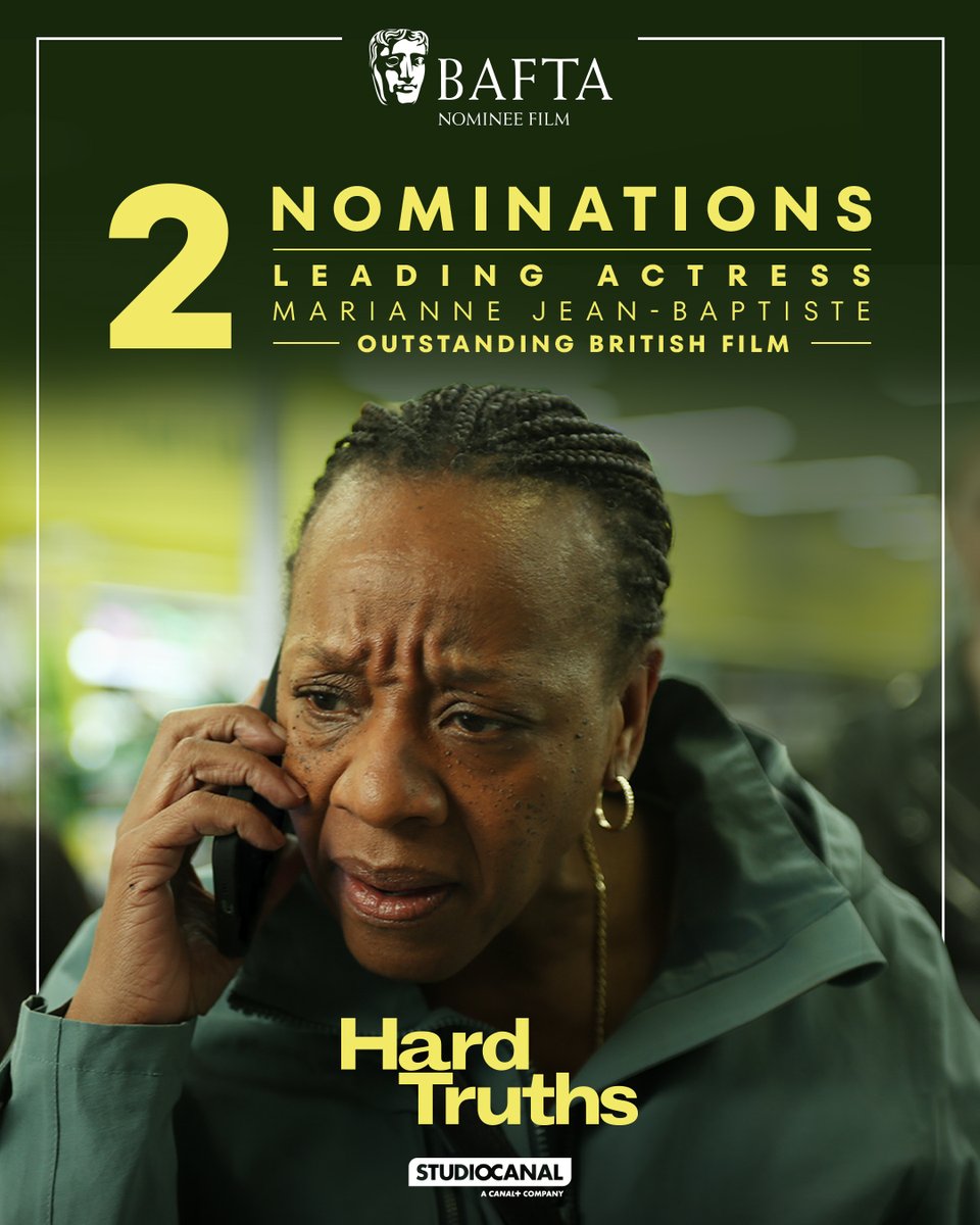 STUDIOCANAL UK are overjoyed with all our <a href="/BAFTA/">BAFTA</a> nominations! 

Hard Truths is nominated for Outstanding British Film and Leading Actress - Marianne Jean-Baptiste.