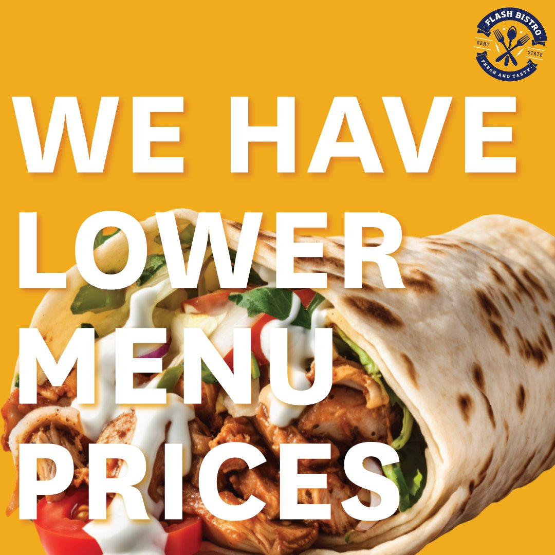 The Flash Bistro is kicking off the semester with new items, new combos and LOWER PRICES on most of the menu! Stop by for breakfast or lunch M-TH from 8-4 in the Stocker Hall Commons. Students, faculty, staff and the public welcome!