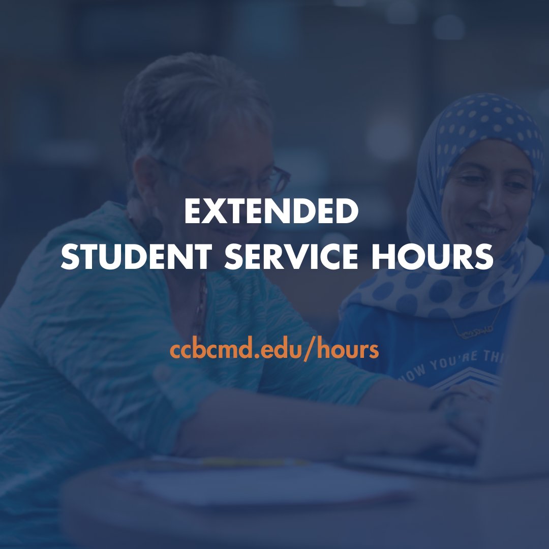 CCBCMD's tweet image. Have you registered for the spring semester? If the answer is no, take advantage of our extended hours! For a complete list of extended hours, visit ccbcmd.edu/hours. 

CCBC’s spring full semester credit classes and first 7-week session begin Jan. 27.

#CCBC #Spring2025