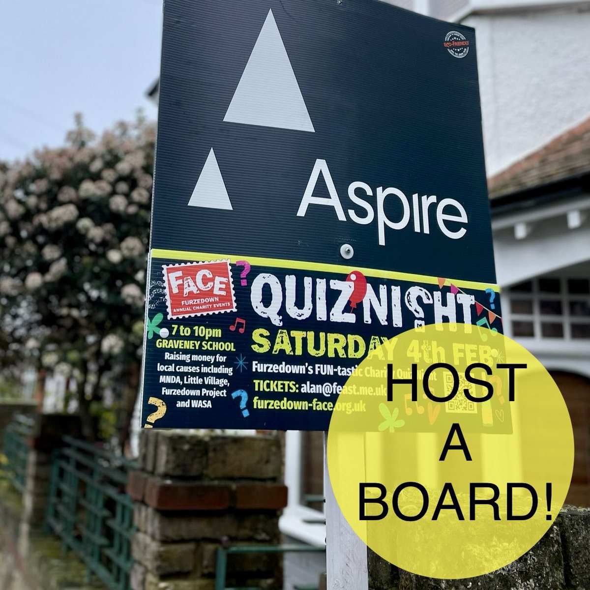 Can you help promote and support our charity quiz night?

We will get £10 from Aspire for every promotional board they put up - it’ll be great to have them across the whole of Furzedown &amp; Tooting to promote the event and will raise money too!

Email alan@feast.me.ik