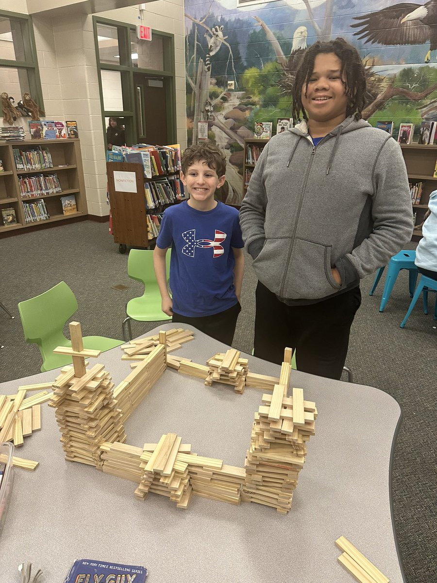ese_library's tweet image. The library is the place for creativity!These two 5th graders love to plan out a city or community to build. They come up with the theme (park, city, etc) and then build it out.