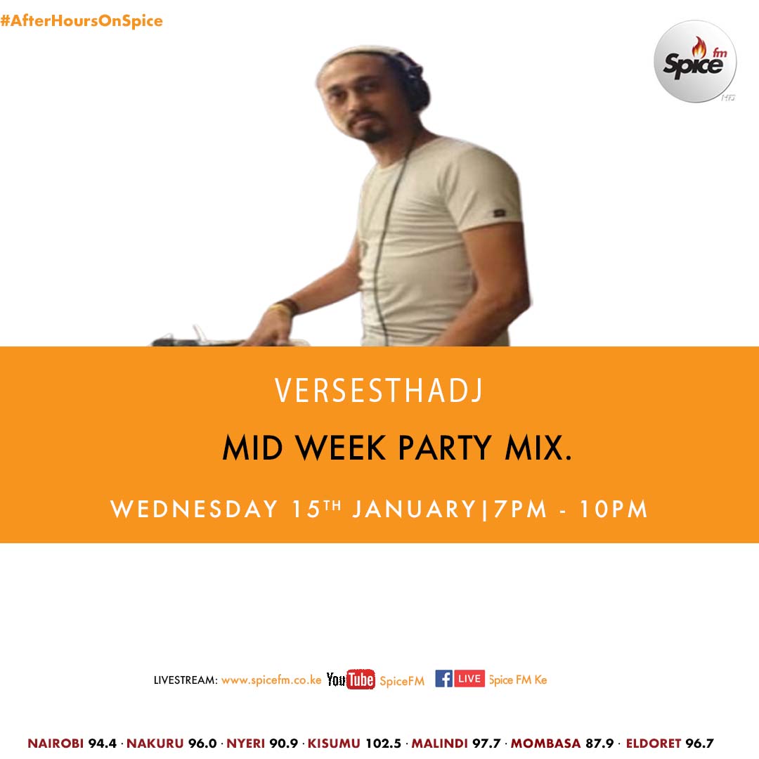 SpiceFMKE's tweet photo. Get ready for the ultimate vibe! @versesthadj is live with the perfect mix from 7-10 PM on #AfterHoursOnSpice. Donβt miss it! #MidWeekParty https://t.co/MnScgQ1Rfz