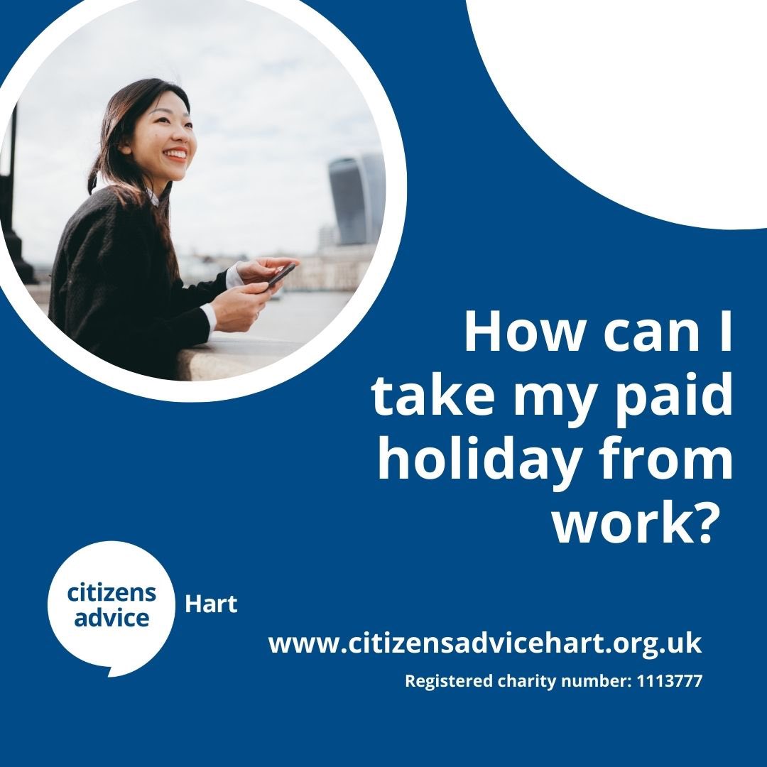 HartCAB's tweet image. We’re kicking off a fun new series of posts each week where we’ll be answering all sorts of questions on the topics you care about. Here is our first question:

How can I take my paid holiday from work? ⤵️
bit.ly/48kLbzM

#citizensadvicehart #workquestions