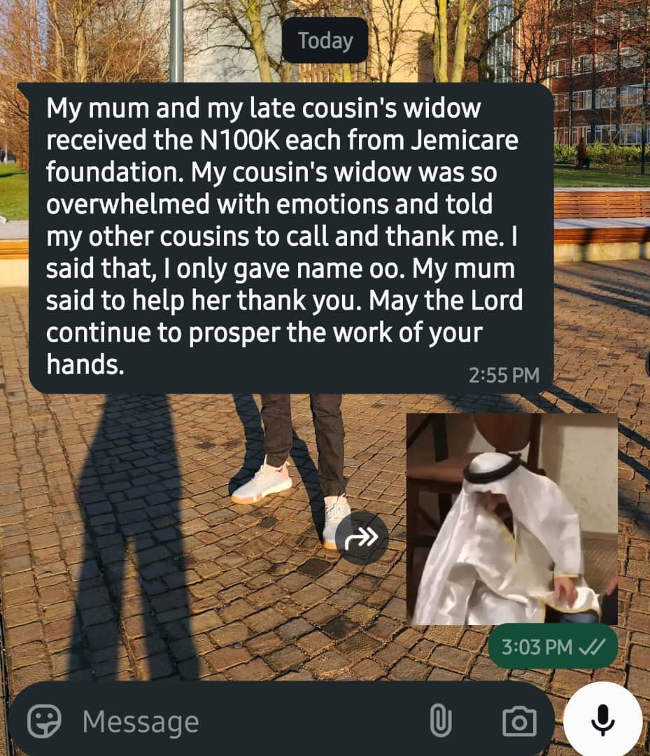 Dear Jemicare Foundation partners and supporters, because of your support and donations we were able to support 150 widows.

Read more testimonies from the beneficiaries.