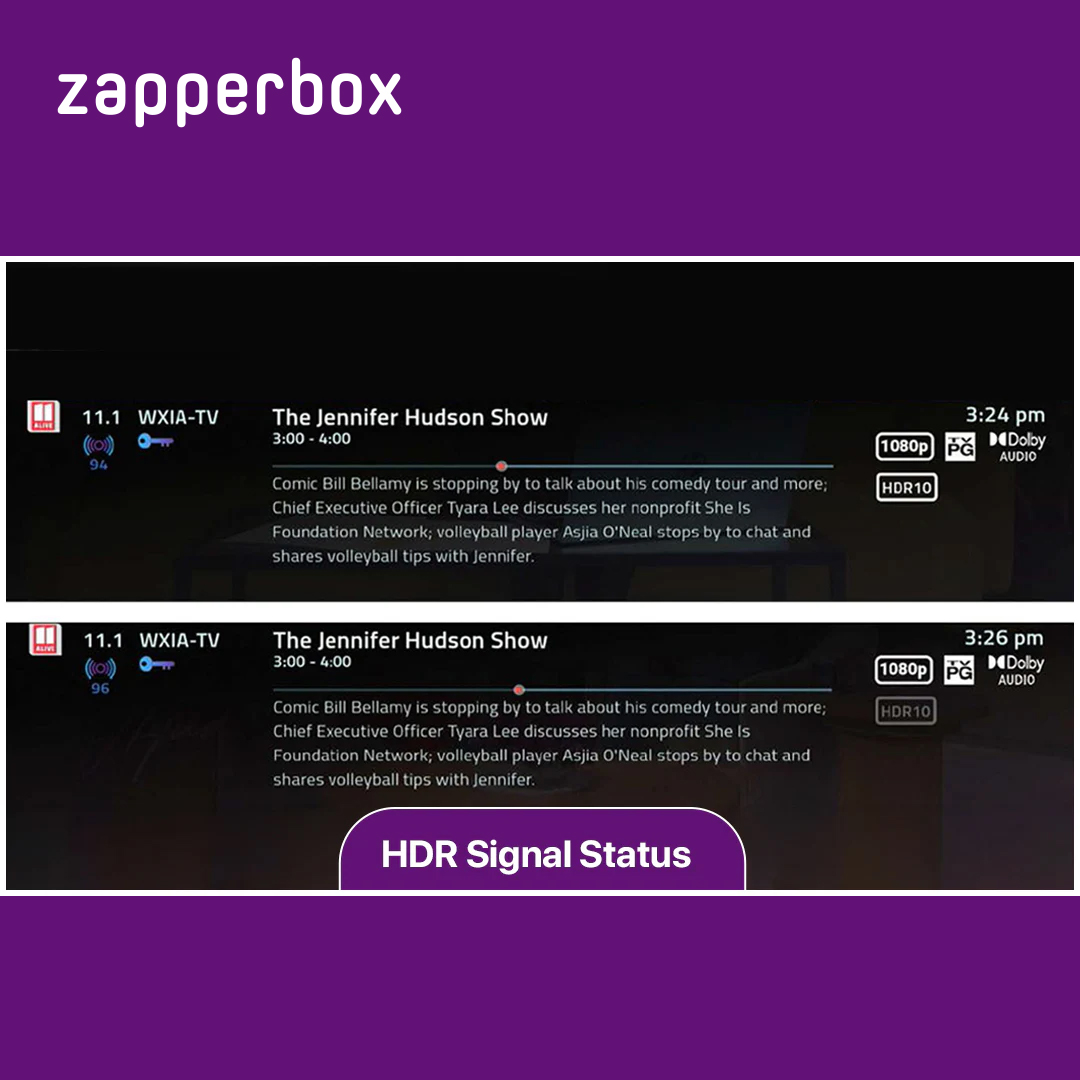 BoxZapper's tweet image. Did you know your ZapperBox info bar now gives real-time HDR status updates?
And the best part? Dolby Vision works seamlessly as HDR10, ensuring an incredible viewing experience.

 To learn more, visit: zurl.co/4bGIL  

#ZapperBox #HDR #TVUpgrade #DolbyVision