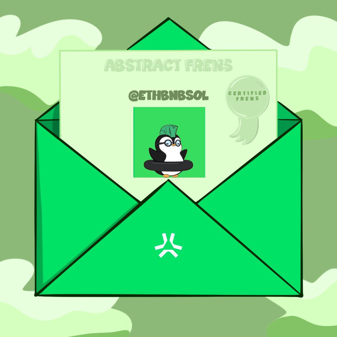 ethbnbsol's tweet photo. I'm now @Abstract_Frens Certified Fren               

Raffling 5 GTD WL Spots. New mint on abstract 

Ends in 24 hours ⏰ ⏳ 

Dont miss out ✳️ study abstract NFTs
      
Requirements:

Follow @Abstract_Frens n @ethbnbsol 🐧
Like &amp; Retweet✳️
Tag 2 Frens ✳️ https://t.co/j6NYaoGHCG