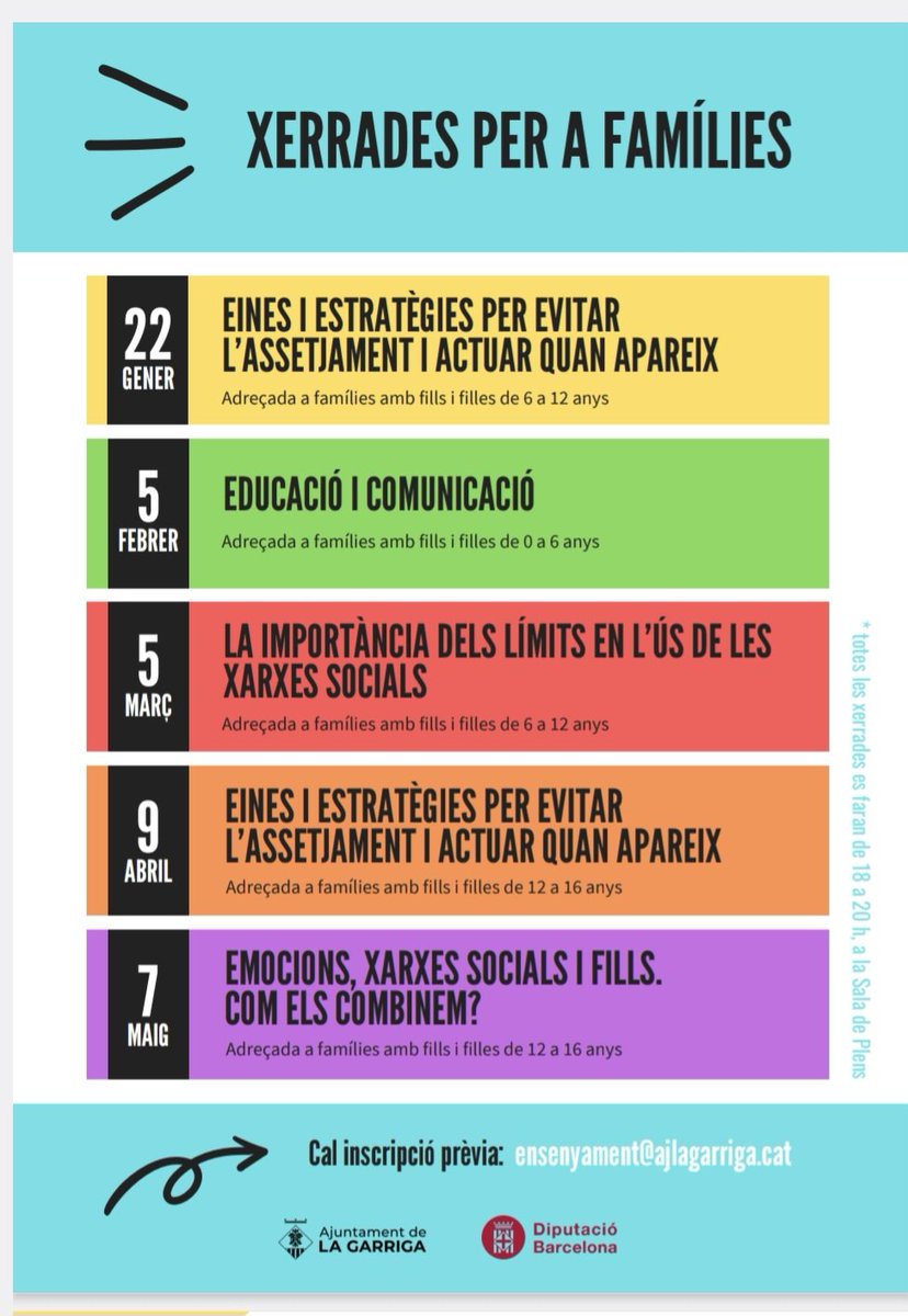 afa_vil's tweet photo. Xerrades per a famílies organitzades per l'Ajuntament de la Garriga.
Més informació al blog de l'Afa https://t.co/2TB9NSreTy https://t.co/OnqSWekx3K