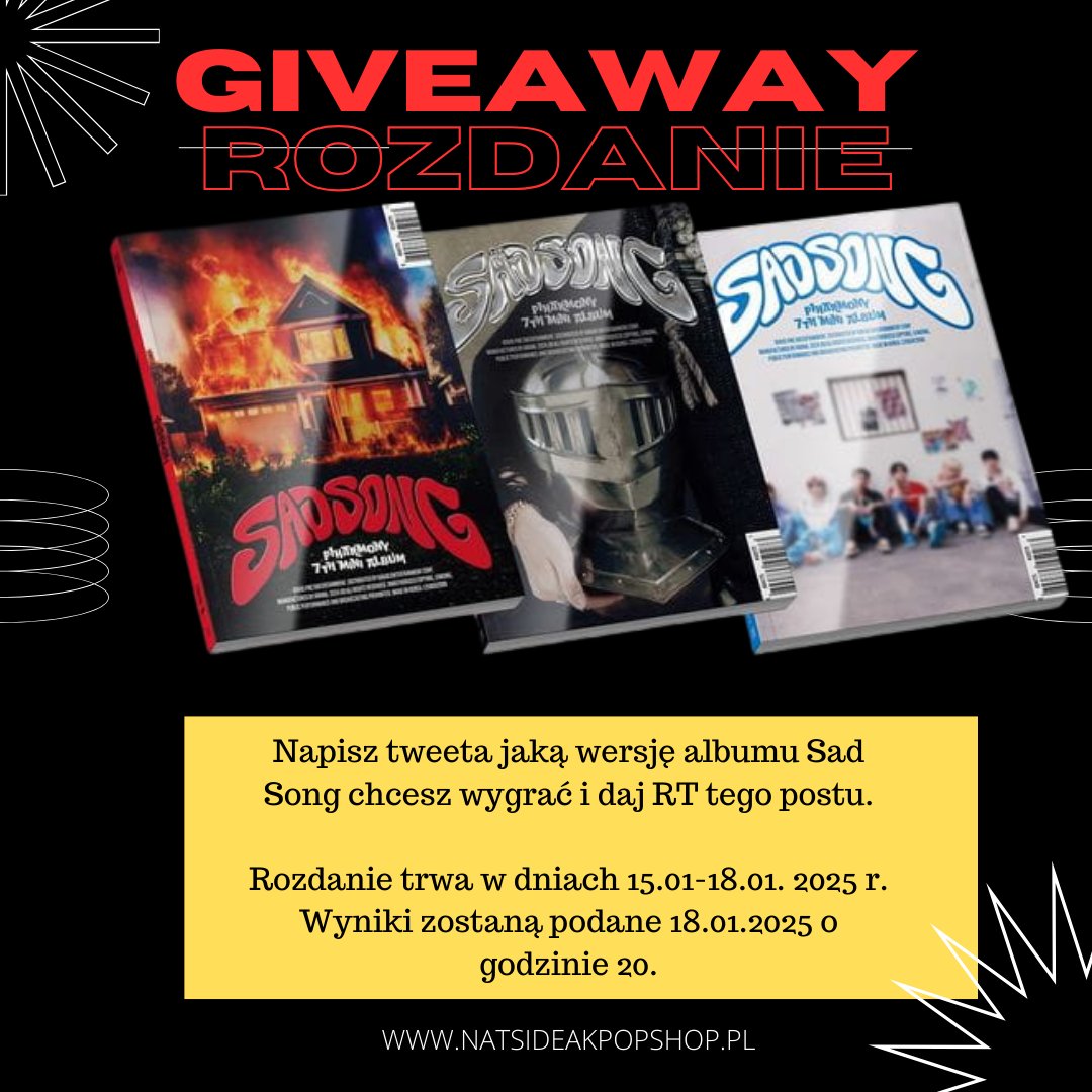 natsideakpop's tweet photo. ROZDANIE! Wygraj album P1Harmony - Sad Song! Napisz pod tym tweetem jaką wersję chcesz wygrać i daj RT. Wygrywa 1 osoba. Wyniki 18.01.2025 godzina 20 i do tej pory można się zgłaszać.

Powodzenia!

#p1harmonyinLodz #Giveaway #P1Harmony https://t.co/XuTvk3VsFI