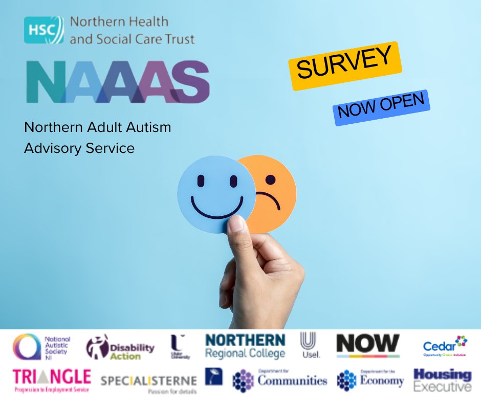 The Northern Adult Autism Advisory Service offers individual support and educational awareness sessions for those with autism aged 16+, partners, parents, carers and other professionals.

Visit consultations2.nidirect.gov.uk/hsc/c7b18916/ to complete the survey.