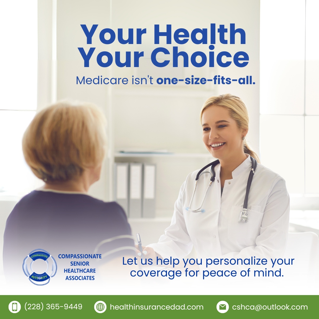 Your health, your choice!  

Medicare isn’t one-size-fits-all, and neither should your coverage be.

We’re here to help you personalize your plan, ensuring it fits your unique needs and provides the peace of mind you deserve for the year ahead. 💙